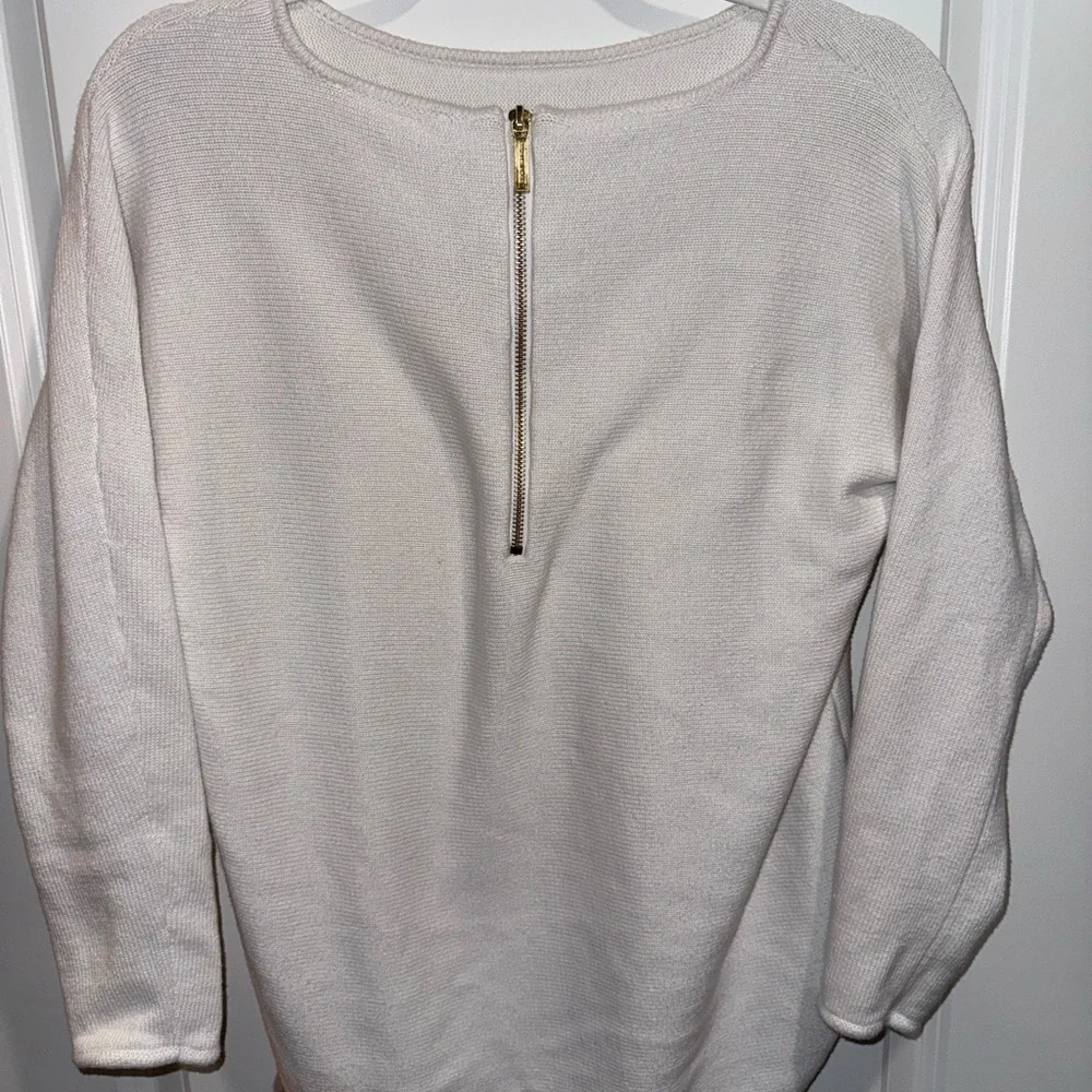 Micheal Kors Women White Crew neck sweater with zip up back top size Small